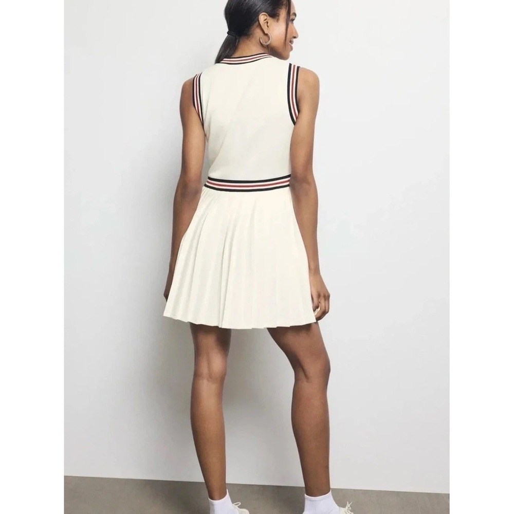 NWT Hunter Pleated Tennis Dress Mini Front Zip Sleeveless White Varsity Preppy M - Picture 5 of 12